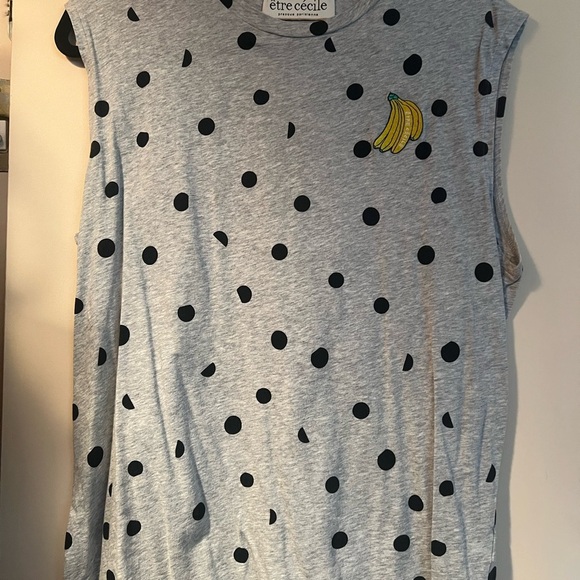 Etre Cecile Gray Polka Dot Tank Top with Banana Patch - Picture 1 of 3